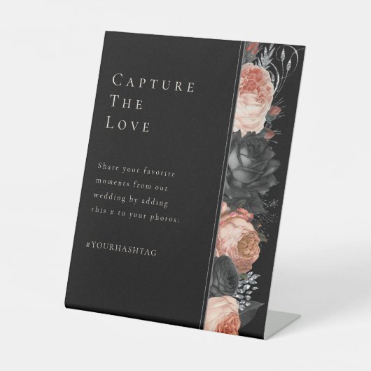 ゴシックヴィンテージブラック赤面結婚のハッシュタグ 台座サイン (正面)