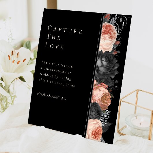 ゴシックヴィンテージブラック赤面結婚のハッシュタグ 台座サイン