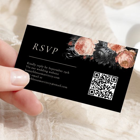 ゴシックヴィンテージブラック赤面結婚のQRコードRSVP エンクロージャーカード