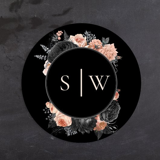 ゴシックヴィンテージブラック赤面結婚ズ封筒用シール ラウンドシール