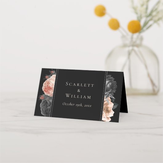 ゴシックヴィンテージブラック赤面結婚ズ座席表 プレイスカード (裏面)