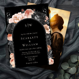 ゴシックヴィンテージブラックArch Monogram Photo 結婚's 招待状