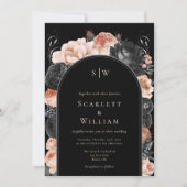 ゴシックヴィンテージブラックArch Monogram Photo 結婚's 招待状 (正面)