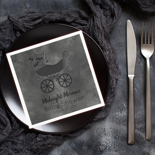 ゴシックヴィンテージベビーカーこうもりベビーシャワー スタンダードカクテルナプキン