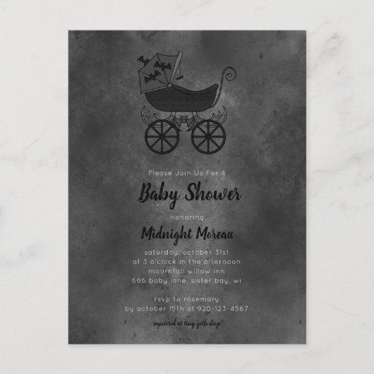 ゴシックヴィンテージベビーカーこうもりベビーシャワー ポストカード (正面)