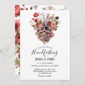 ゴシックヴィンテージボホ解剖学的ハートハンドスティング 招待状 (正面/裏面)