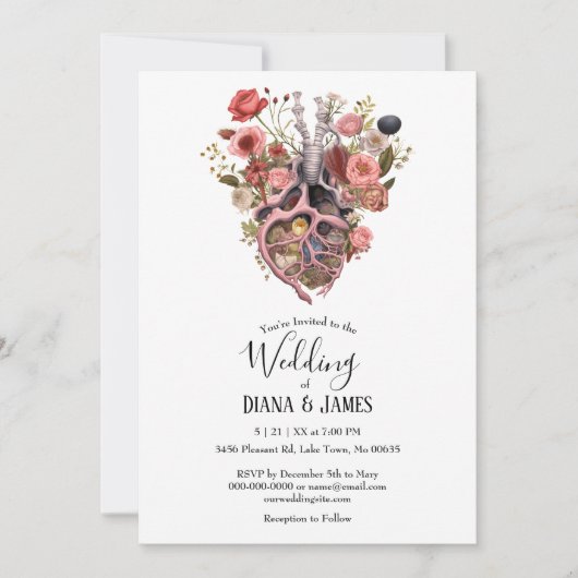 ゴシックヴィンテージボホ解剖学的ハート結婚ズ 招待状 (正面)