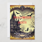 ゴシックヴィンテージ幽霊のよく出るハウスハローウィンパーティ 招待状 (正面)