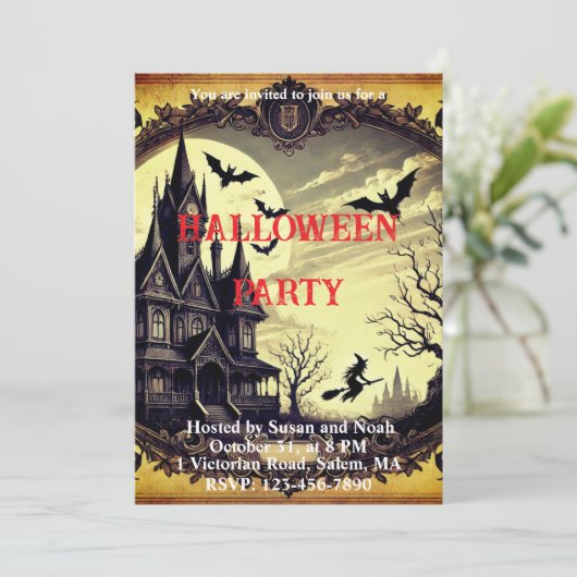 ゴシックヴィンテージ幽霊のよく出るハウスハローウィンパーティ 招待状 (スタンド正面)