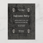 ゴシックヴィンテージ白黒スカルハロウィーン インビテーションポストカード (正面)