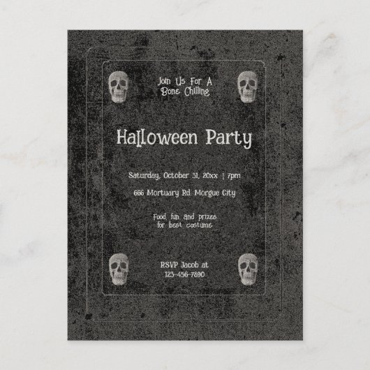 ゴシックヴィンテージ白黒スカルハロウィーン インビテーションポストカード (正面)