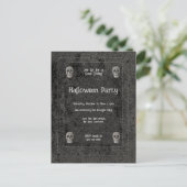 ゴシックヴィンテージ白黒スカルハロウィーン インビテーションポストカード (スタンド正面)