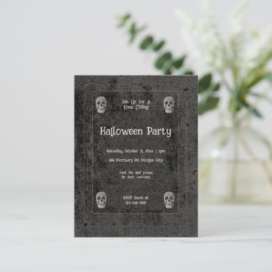 ゴシックヴィンテージ白黒スカルハロウィーン インビテーションポストカード (スタンド正面)