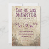 ゴシックヴィンテージ紫dia de los muertosパーティー 招待状 (正面)