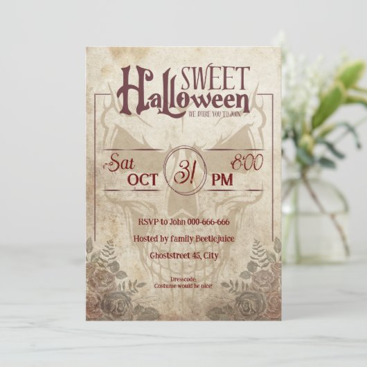 ゴシックヴィンテージ褐色成虫ハローウィンパーティ 招待状 (スタンド正面)