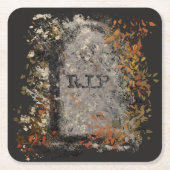 ゴシックヴィンテージR.I.P.ヘッドストーンと紅葉 スクエアペーパーコースター (正面)