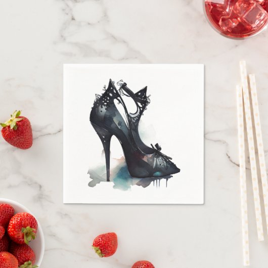 ゴシックヴォグ |ティール(緑がかった色)スプラッシュとスティレット高ヒール スタンダードカクテルナプキン (インサイチュ)