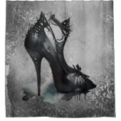 ゴシックヴォーググランジ |ティール（緑がかった色）スプラッシュスティレット高ヒール シャワーカーテン (正面)