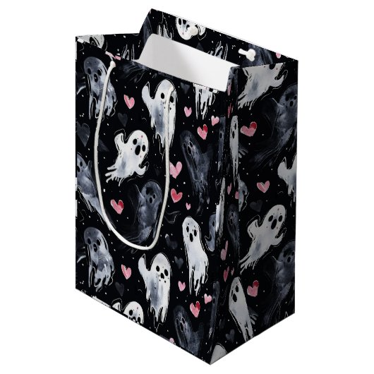 ゴシック不気味のバレンタイン幽霊とハート ミディアムペーパーバッグ (正面アングル)