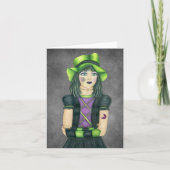 ゴシック不気味ガールグリーンハットパープルブラックドレスグレー カード (正面)