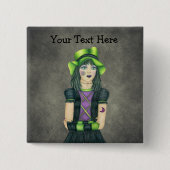 ゴシック不気味ガールグ10代のリーンハットタトゥスグレイ 缶バッジ (正面)