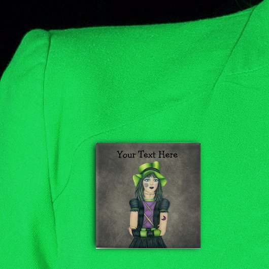 ゴシック不気味ガールグ10代のリーンハットタトゥスグレイ 缶バッジ