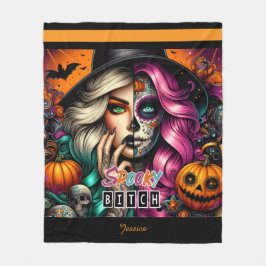 ゴシック不気味ガールハロウィーン フリースブランケット