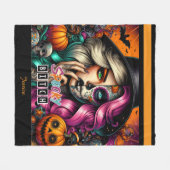 ゴシック不気味ガールハロウィーン フリースブランケット (正面(横))