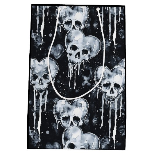 ゴシック不気味スカルとハート ミディアムペーパーバッグ (裏面)