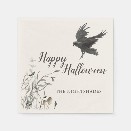 ゴシック不気味ハロウィーン | ブラックレイベン スタンダードカクテルナプキン (正面)