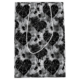 ゴシック不気味ラブスパイダーウェブとハート ミディアムペーパーバッグ