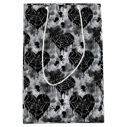 ゴシック不気味ラブスパイダーウェブとハート ミディアムペーパーバッグ (正面)