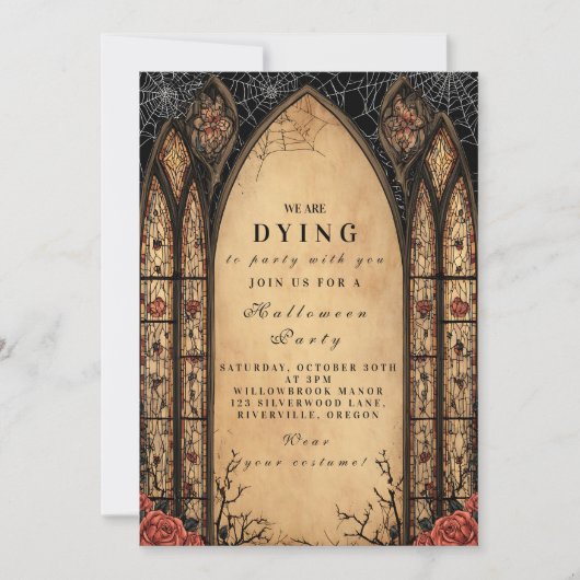 ゴシック不気味様式のアーチ型ハロウィーン 招待状 (正面)