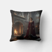 ゴシック中世の乙女が城で犬たちと クッション (裏面)