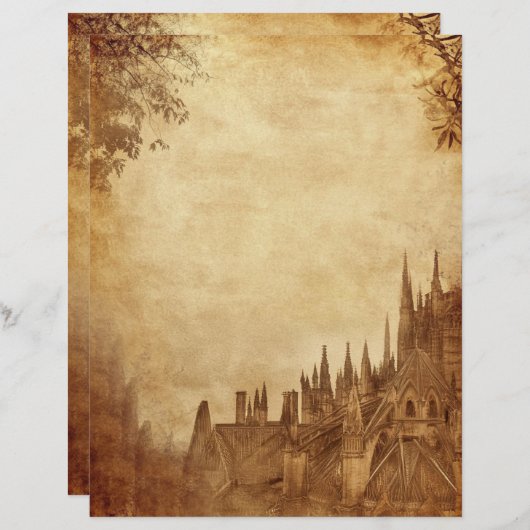 ゴシック中世の大聖堂ヴィンテージセピア (正面/裏面)