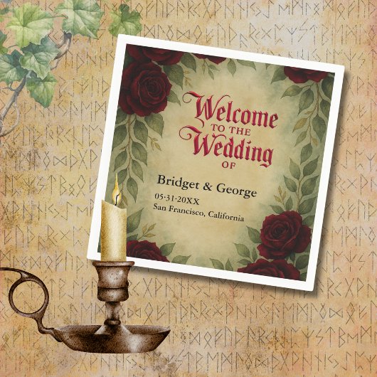 ゴシック中世アンティークヴィンテージ結婚バラ スタンダードカクテルナプキン