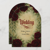 ゴシック中世アンティークヴィンテージ結婚バラ 招待状 (正面/裏面)