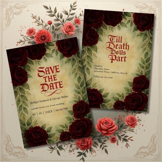 ゴシック中世アンティークヴィンテージ結婚バラ 招待状