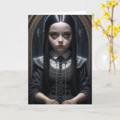 ゴシック人の女不気味の子のハロウィーン カード (黄色い花)