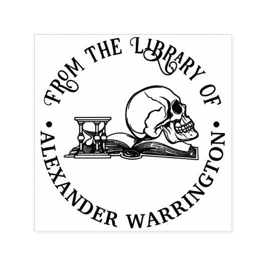 ゴシック人スカル図書砂時計ライブラリ名 セルフインキングスタンプ (デザイン)
