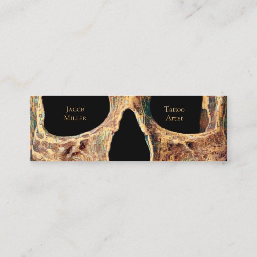 ゴシック人スカル顔ブラウングリーンタトゥーショップ スキニー名刺 (正面)