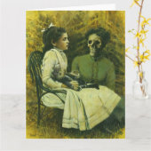 ゴシック人ビクトリアン人女大グリーティングカード カード (黄色い花)