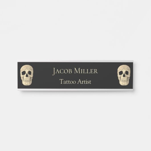 ゴシック人間スカル頭黒ベージュタトゥーショップ サインプレート (正面)