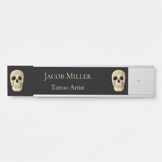 ゴシック人間スカル頭黒ベージュタトゥーショップ サインプレート (正面)