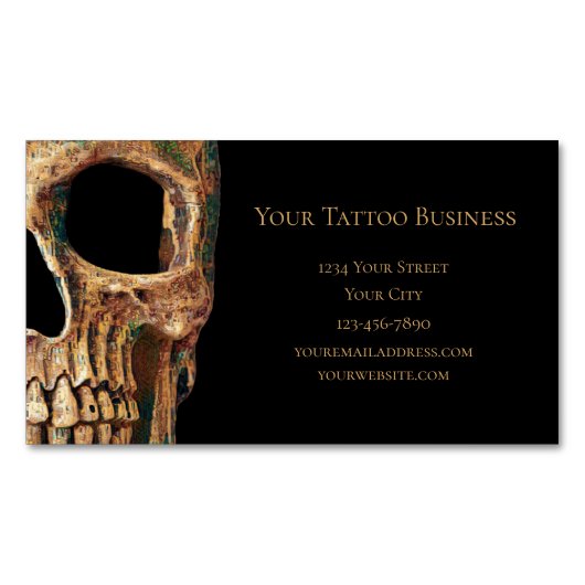 ゴシック人間ハーフスカル茶緑の入れ墨店 マグネット名刺 (正面)