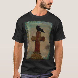 ゴシック体の十字架とカラス Tシャツ