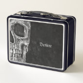 ゴシック体の半スカルカッコいい頭白黒グランジ メタルランチボックス (裏面)