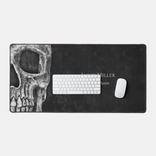 ゴシック体の半スカル頭部の白黒タトゥー店 デスクマット (キーボード&マウス)