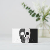 ゴシック体の半スカル頭部の白黒タトゥー店 名刺 (スタンド正面)