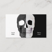 ゴシック体の半スカル頭部の白黒タトゥー店 名刺 (正面)